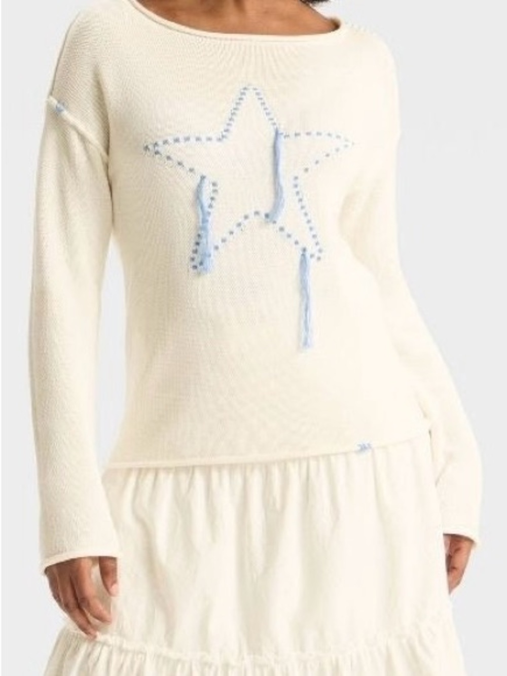 NEW wild fable off-white long-sleeve crewneck sweater with blue stitched star